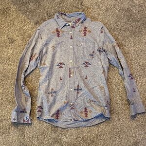 Hollister Gray and Red Patterned Casual Flannel
